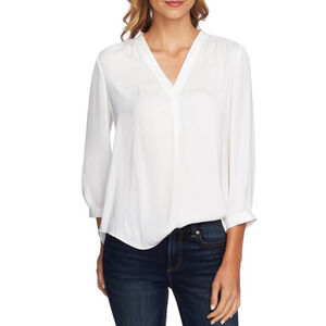 Vince Camuto Women V-Neck Blouse New Ivory Size L